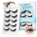 LASHVIEW Self Adhesive Eyelashes 5 Pairs Cat Eye Wispy Self-adhesive False Lashes Reusable Natural Look Press On Lashes No Glue Need Eyelashes with Replacement Adhesive Strips (ZN14)