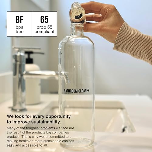 Public Goods Bathroom Cleaner Refill & Glass Spray Bottle | Refill Concentrate for Toilets, Tile, Showers | Cruelty Free | Scented w/Lemon Rosemary Essential Oils | 3 Pack - 24 Oz Diluted