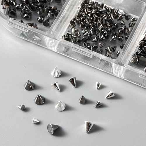 3D Mini Metal Punk Nail Art Studs Mixed Sizes Gold Black Cone Spikes Alloy Rivets Jewelry Steel Balls Jewels for Women Goth Manicure Charms Accessories DIY Crafts Decorations