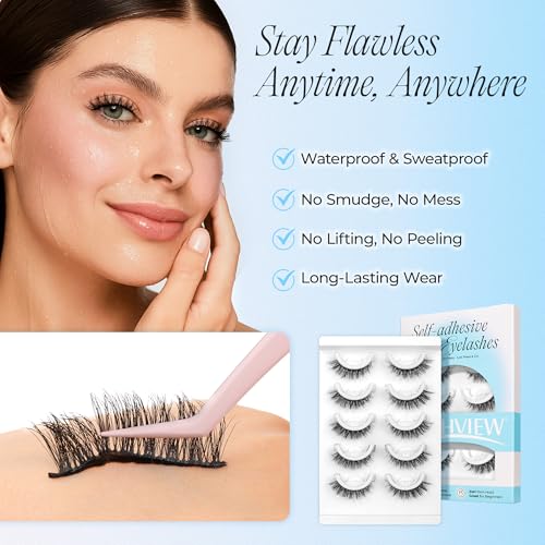 LASHVIEW Self-Adhesive Eyelashes - 5 Pairs Cat Eye Wispy