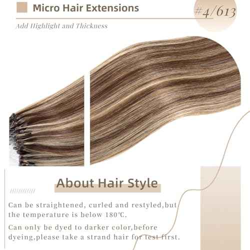 Microlink Hair Extensions Brown to Blonde Human Extensions Hair With Beads 24inch Long Hair Micro Loop Human Hair Extensions 1g/Strand,50g,Highlight Color #4/613