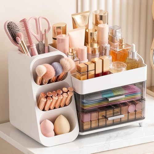 Large Capacity Makeup Organizer with Brush Holder & Bottle Storage