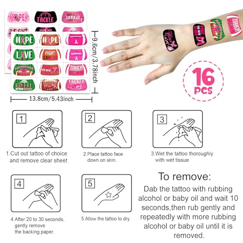 Pink Ribbon Football Face Tattoos - 192 Pieces Breast Cancer