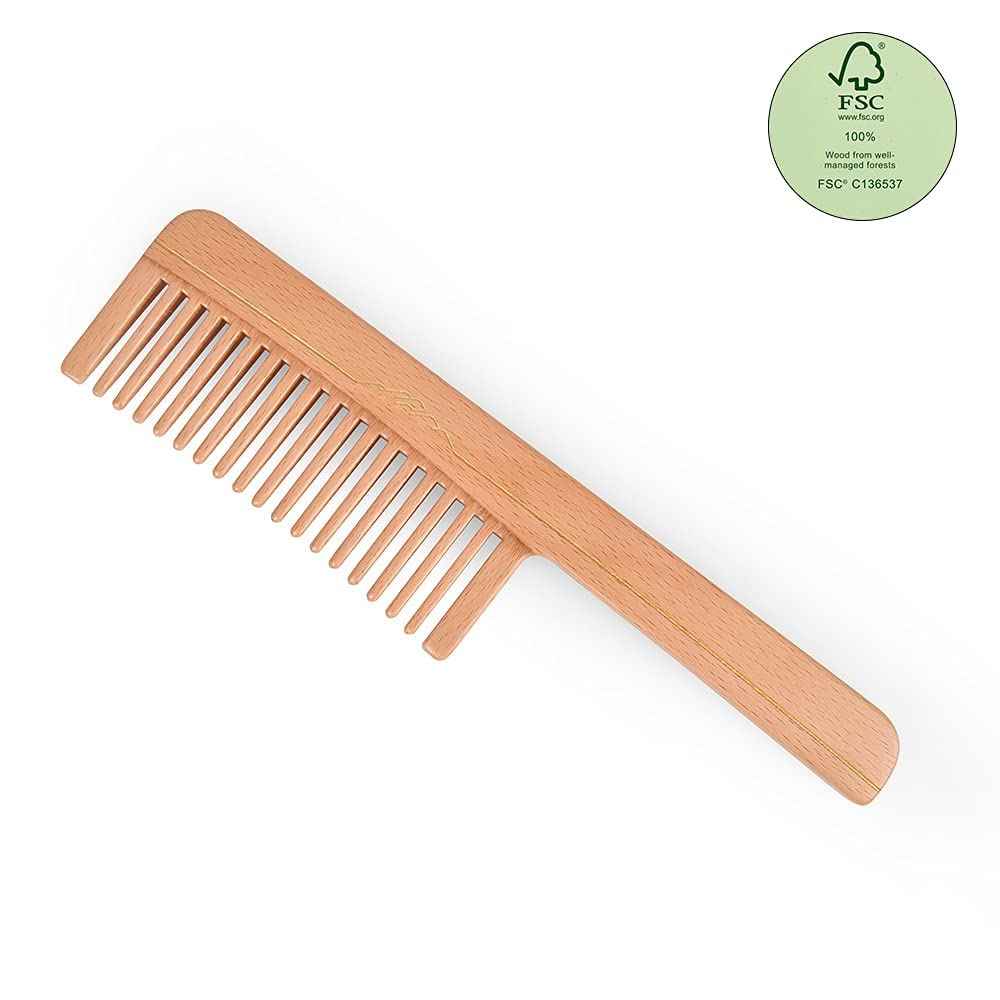 TAN MUJIANG Wood Hair Comb FSC Certified Beech Wood Wide Tooth FSJUM-001