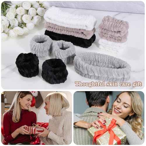 obeoby Spa Headband for Washing Face, 12 Pcs Makeup Headband and Wristband Set for Skincare Makeup Bath Stocking Stuffers for Women Girls