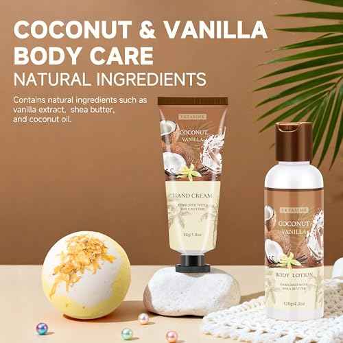 Gifts for Women Happy Birthday Gift Baskets, Bath and Body Gift Set Mothers Day Gifts, Vanilla Coconut Relaxing Home Spa Set Self Care Gift for Mom Sister Her Wife Grandma Girlfriend Friends