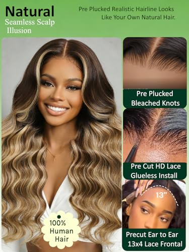 KLAIYI 13x4 Lace Front Honey Blonde Body Wave Wig 16" Glueless