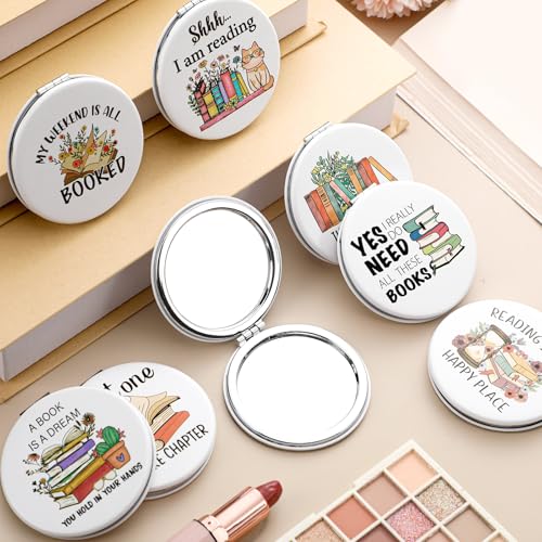 Weysat 8 Pcs Book Club Gifts Book Lovers Compact Mirror for Women Portable Makeup Pocket Mirror for Mother's Day Lovers Teacher Adult Women Librarian Bookish Club Gifts Graduation Party Supplies