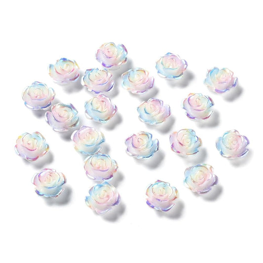Stiesy 200 Pcs Flower Rose Slime Charms Beads Bulk Rainbow Color Flatback No Hole Beads Kawaii Resin Nail Art Decorations Charms for Nail DIY Craft Design Jewelry Making