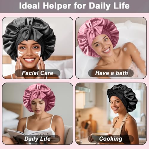 2-Pack Silk Satin Sleep Bonnets for Women - Adjustable Hair Wraps
