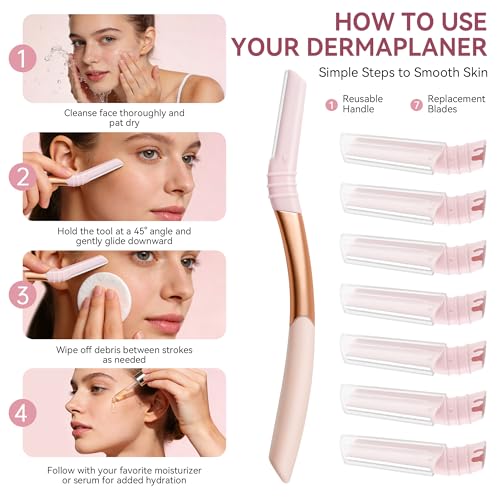 Eyebrow Razor Face Razor Dermaplaning Tool with 7 Blades & Silicone Cap