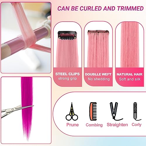 22Pc Colored Clip-In Hair Extensions - Rainbow Highlights Set