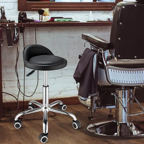 Swivel Rolling Stool with Wheels Height Adjustable Stool Chair Drafting Chair with Backrest Stable Base Foot Black