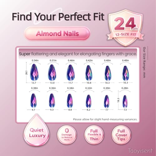 Purple Chrome Press On Nails - Long Almond Soft Gel 24PCS Kit