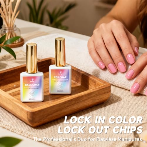 Karroy No Wipe Gel Polish Top Coat & Base Coat Set 2PCS 18ml Long-Lasting High Gloss