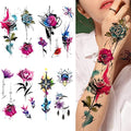 Glaryyears Watercolor Flower Temporary Tattoos, 10 Pack