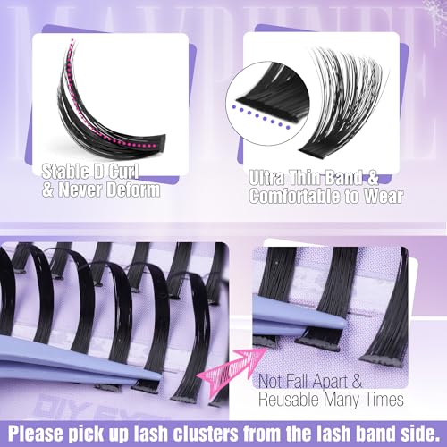 Lash Clusters Kit 100D Eyelash Clusters 12-21MM Long Spiky Cluster Eyelash Extensions Kit Mega Volume Individual Lash Extensions DIY Lash Spikes with Lash Bond and Seal and Tweezers by Mavphnee