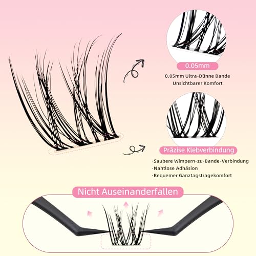 Natural Lash Clusters with 0.05mm Thin Invisible Band, Soft Wispy C Curl Lash Extensions, DIY Salon Effect with 8-16mm Lengths,Lightweight for Daily Wear,FayJoo AIRY 12 Lash Only