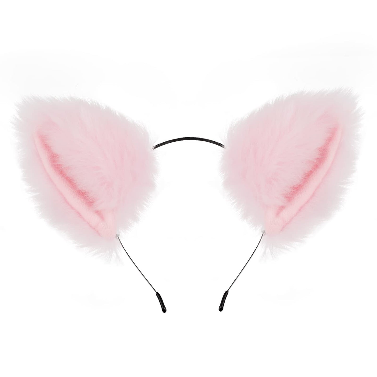 BAOBAO Women Girl Cat Fox Long Fur Ears Headband Party Cosplay Costume Hairband (Pink #2)