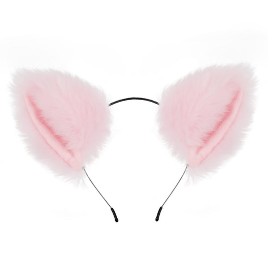 BAOBAO Women Girl Cat Fox Long Fur Ears Headband Party Cosplay Costume Hairband (Pink #2)