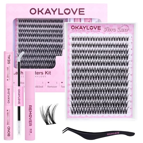 OKAYLOVE Natural Lash Clusters Kit, Flora Luxe 8-18mm DIY Wispy