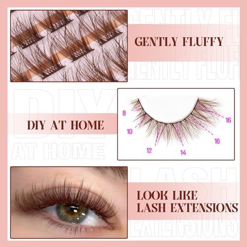 Brown Lash Clusters - 154 Pcs Natural Wispy Eyelashes C-Curl
