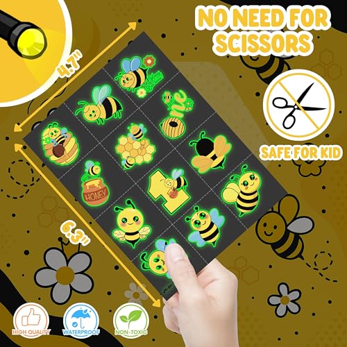72 PC Bee Party Favors Set - 24 LED Finger Lights & 48 Glow Tattoos