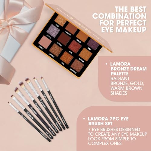 Lamora Bronze Smokey Eyeshadow Palette with Eyeshadow Brush Set (Black)