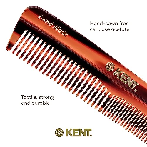 Kent R7T Fine and Wide Tooth Hair Comb, Pocket Comb for Men, Best Beard and Mustache Comb for Everyday Grooming and Styling, Handmade Sawcut and Polished, Made in England