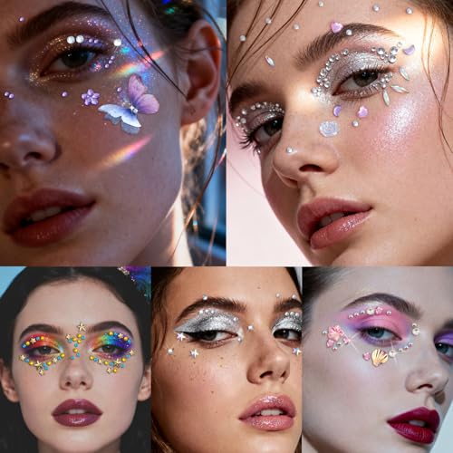 Face Gem Stickers - 12 Sheets Self-Adhesive Rhinestones