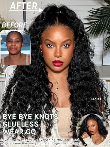 KLAIYI Water Wave Glueless Lace Front Wig 20" Human Hair