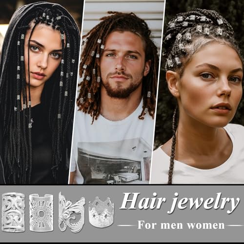 Fscwlmon Silver Hair Charms for Braids Dreadlocks - 260 pcs Hair Jewelry Kit