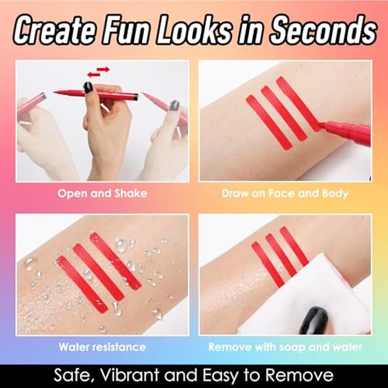 12 Colors Face Body Painting Markers, Water Resistance Tattoo Pen for Adults, Long-lasting and Smudge-proof Temporary Tattoo Markers for Mardi Gras Parties, SFX & Festivals