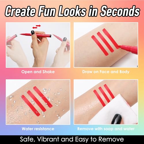 12-Color Face Body Painting Markers - Water-Resistant Tattoo Pen