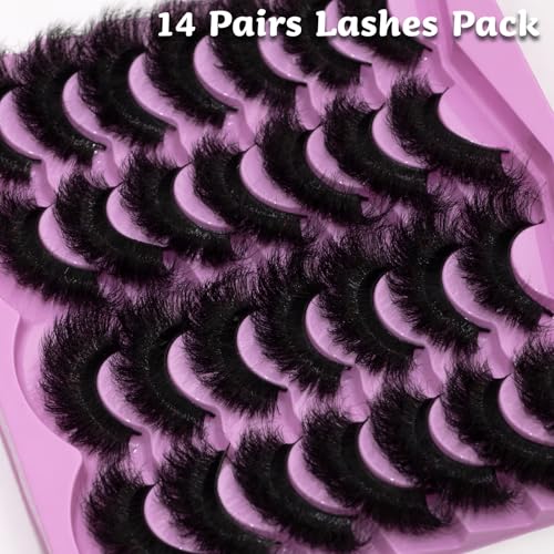 Mink Lashes Fluffy 20mm Volume False Eyelashes 8D Cat Eye Strip Lashes D Curl 14 Pairs Dramatic Soft Eyelash 25mm Big Long Lash Strips Lashes Pack That Look Like Extensions Faux Mink Lashes