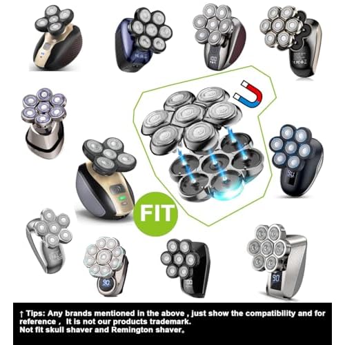 Universal Magnetic 7 Blades Head Shaver Replacement Heads Compatible with Freedom Eagle Shaver, Compatible with mainstream shaver brands£¬ Universal replacement heads (7 Silver)