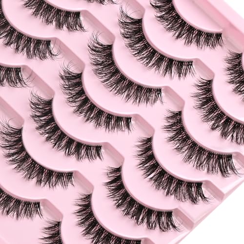 QUNETY Wispy Cat Eye Fake Eyelashes - 14 Pairs of Faux Mink
