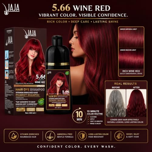 Jaja Hair Dye Shampoo - Wine Red, 3-in-1 Gray Coverage, 10.14 fl oz