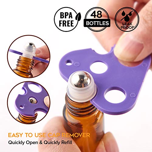 10ml Amber Glass Roller Bottles for Essential Oils - 48 Pack DIY Set