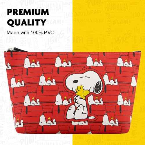 Peanuts Snoopy and Woodstock Women's Makeup Bag, Small Travel Cosmetic Zipper Pouch Organizer, Red