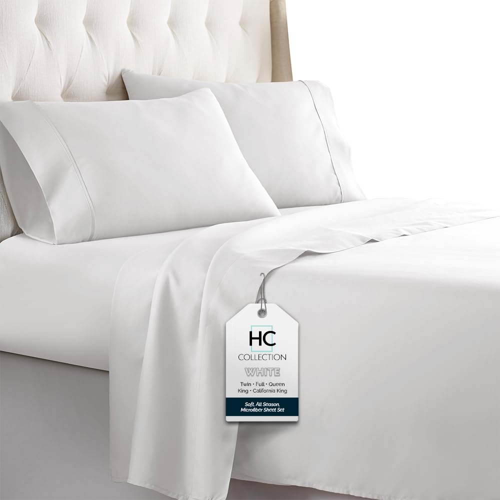 Twin Sheets Set, 3 pc Bed Sheets & Pillowcase Set - Machine Washable for Easy Care - Soft & Breathable All Season Microfiber Sheets with Deep Pockets - White