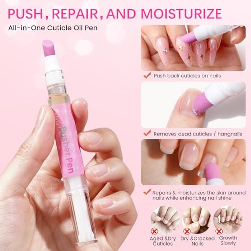 3-in-1 Cuticle Pusher Oil Pen with Ceramic Tip - Nourishing Nail Care