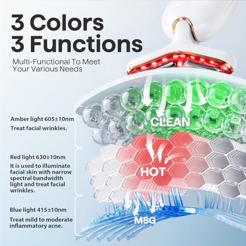 Red Light Therapy for Face, 3 Mode Face Massager Tool with Heating Vibration for Skin Care, Wrinkle Reducer Facial Massager to Soothe and Relax Skin, Micro-Current Face Beauty Device (AM-810B)