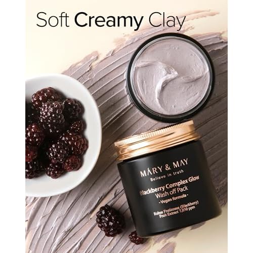 Mary&May Vegan Blackberry Complex Glow Wash Off Mask - Blackhead Care, Pore Clearing, Anti Aging Clay Mask - Bright and Glow Skin - Korean Skincare, 4.23oz.