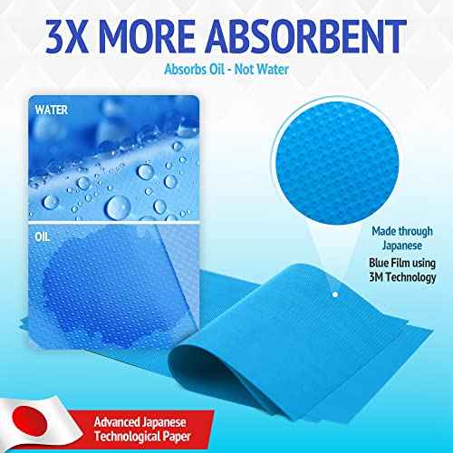 Blue Oil Wipes - Portable Face Blotting Sheets - Japanese High Performance Technology - Grain Free Softer Oil Pads - 50 Sheets