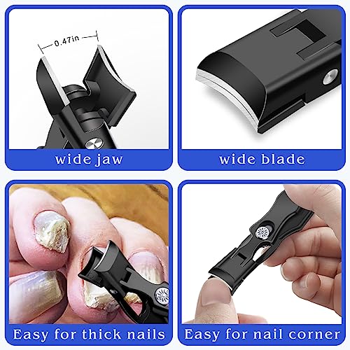 Nail Clippers for Men Thick Nails, Wide Jaw Opening Large Toenail Clippers for Seniors Thick Toenails with Catcher, Anti Splash Fingernail Clipper Nail Cutter with Catcher Long Handle