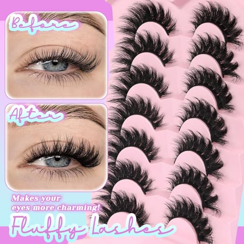Losha 3D Fluffy Cat Eye False Eyelashes 7 Pairs 8-18mm