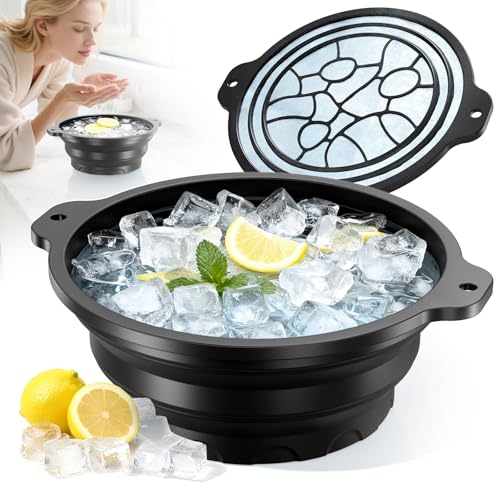 Face Bowl for Ice with Built-in Ice Tray ? Collapsible Silicone Facial Ice Bath Bowl for Cold Plunge Therapy, Skin Tightening & Acne Relief ? Portable Spa Tool for Home & Travel(Black)