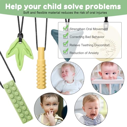 MISSLILI Dinosaur Sensory Chew Necklace - BPA-Free Silicone for Autism & ADHD