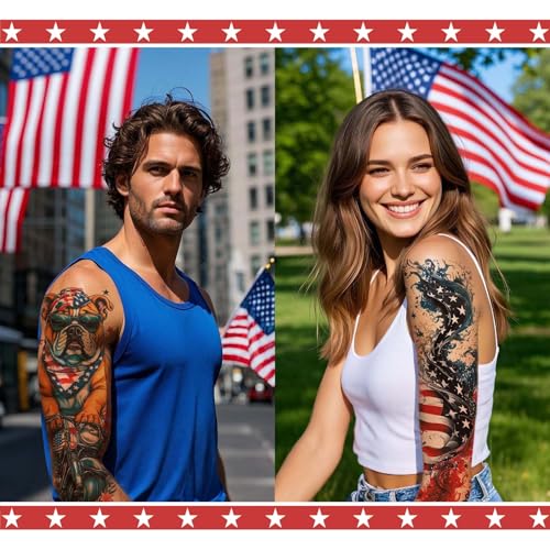USA Flag Temporary Tattoos - 8 Sheet Patriotic Set, Waterproof